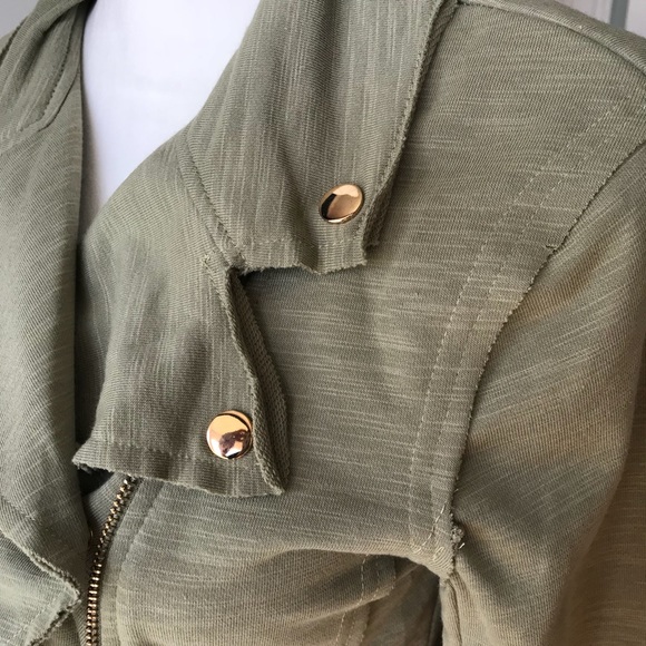 Olive Moto Style Ruffle Cotton Blend Jacket - Picture 5 of 7